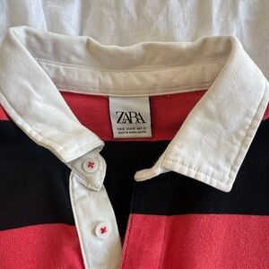 Zara Men's Rugby Polo in White, Black, Red